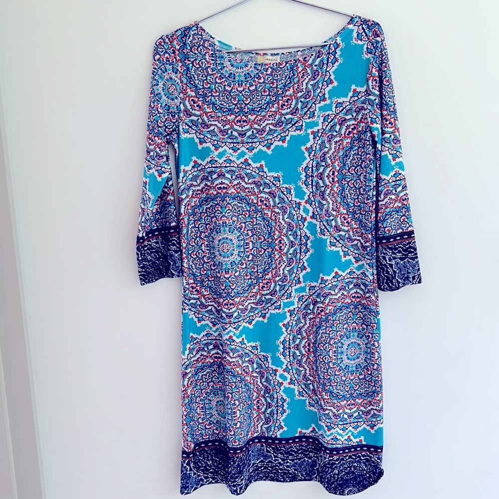 Haani 3/4 Sleeve Geometric Pullover Dress Sz S
